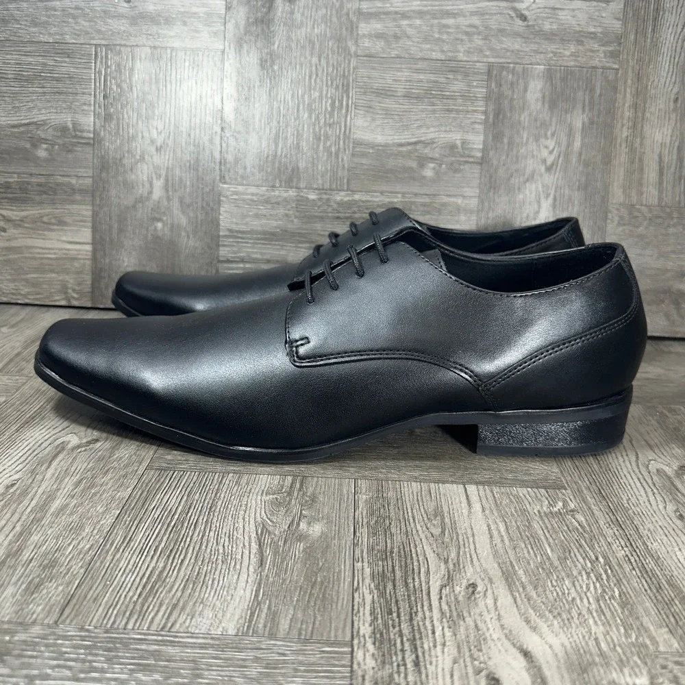 Calvin Klein Oxford Dress Shoes Mens 12 Black Leather Square Toe NEW CMBRODIE2